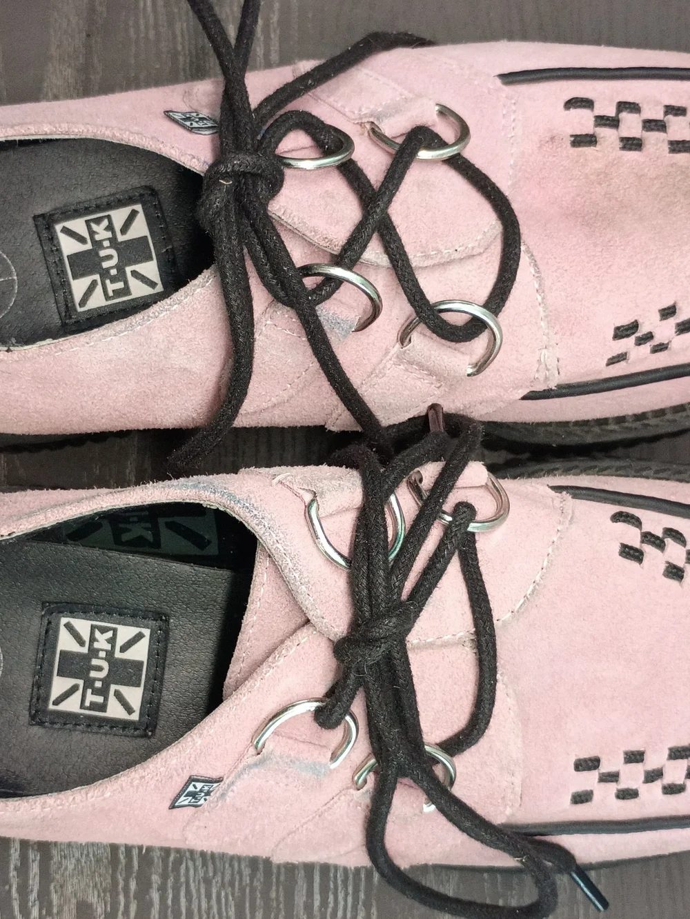 T.U.K Pink Suede Platform Creeper with Black Lug 1.5 Inch Sole. Good Condition.